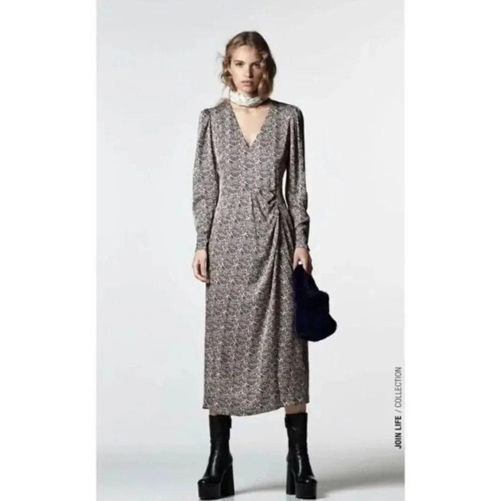 Zara PRINTED MIDI DRESS BLACK / WHITE -